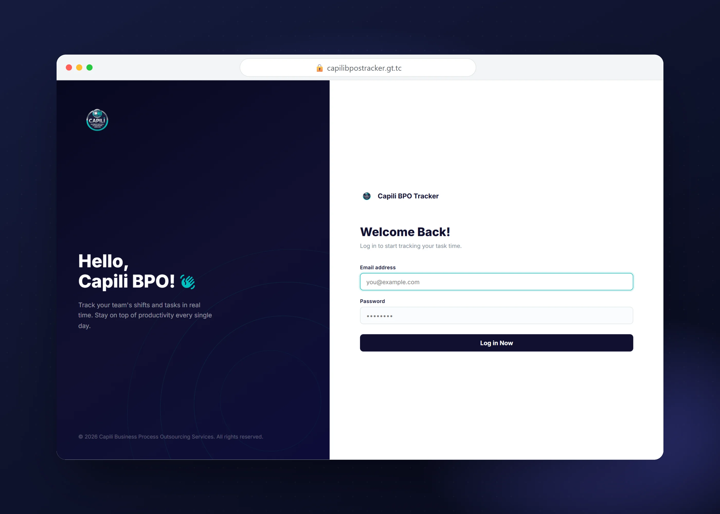 Capili BPOS Dashboard, screen 1