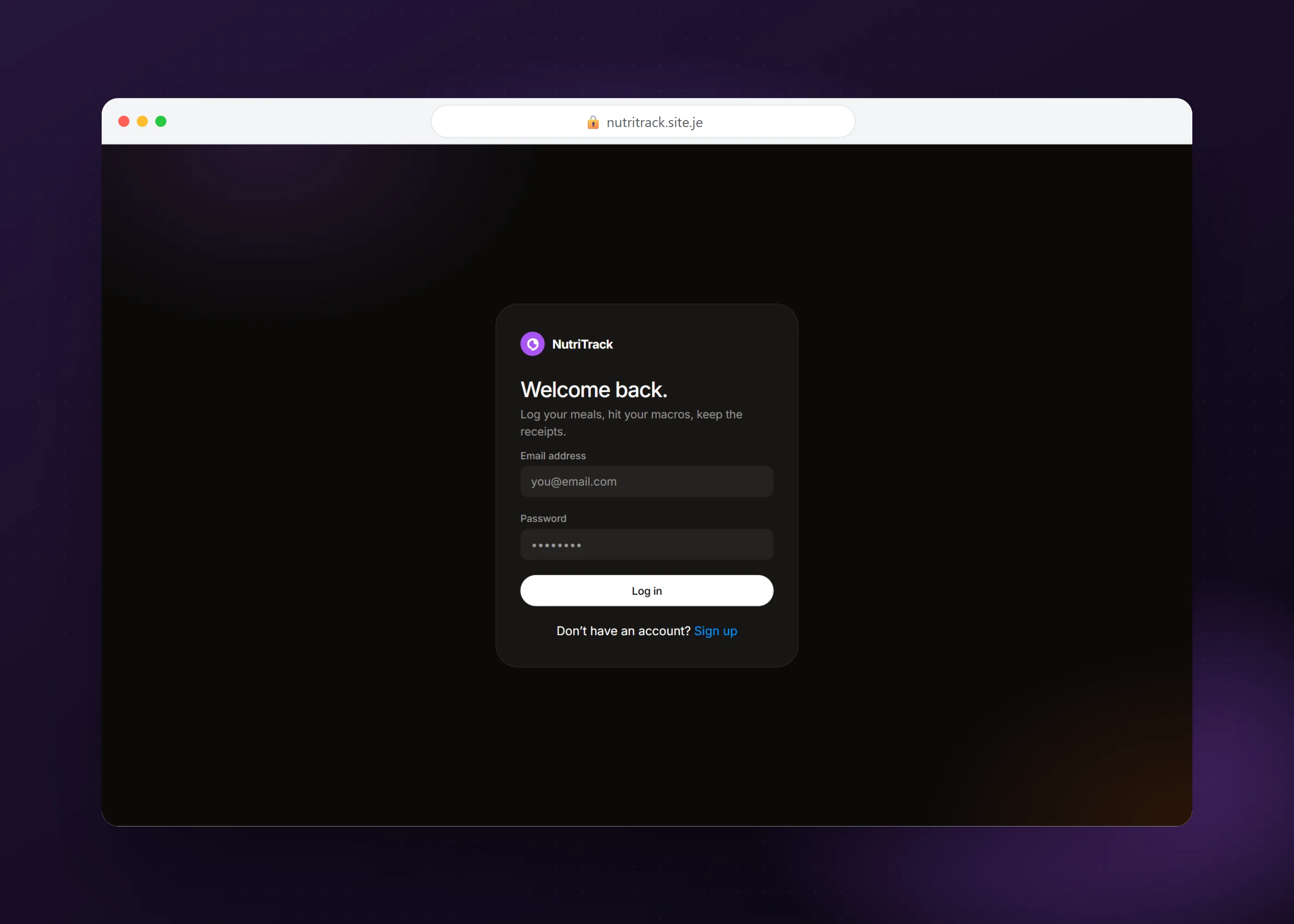 NutriTrack, screen 1