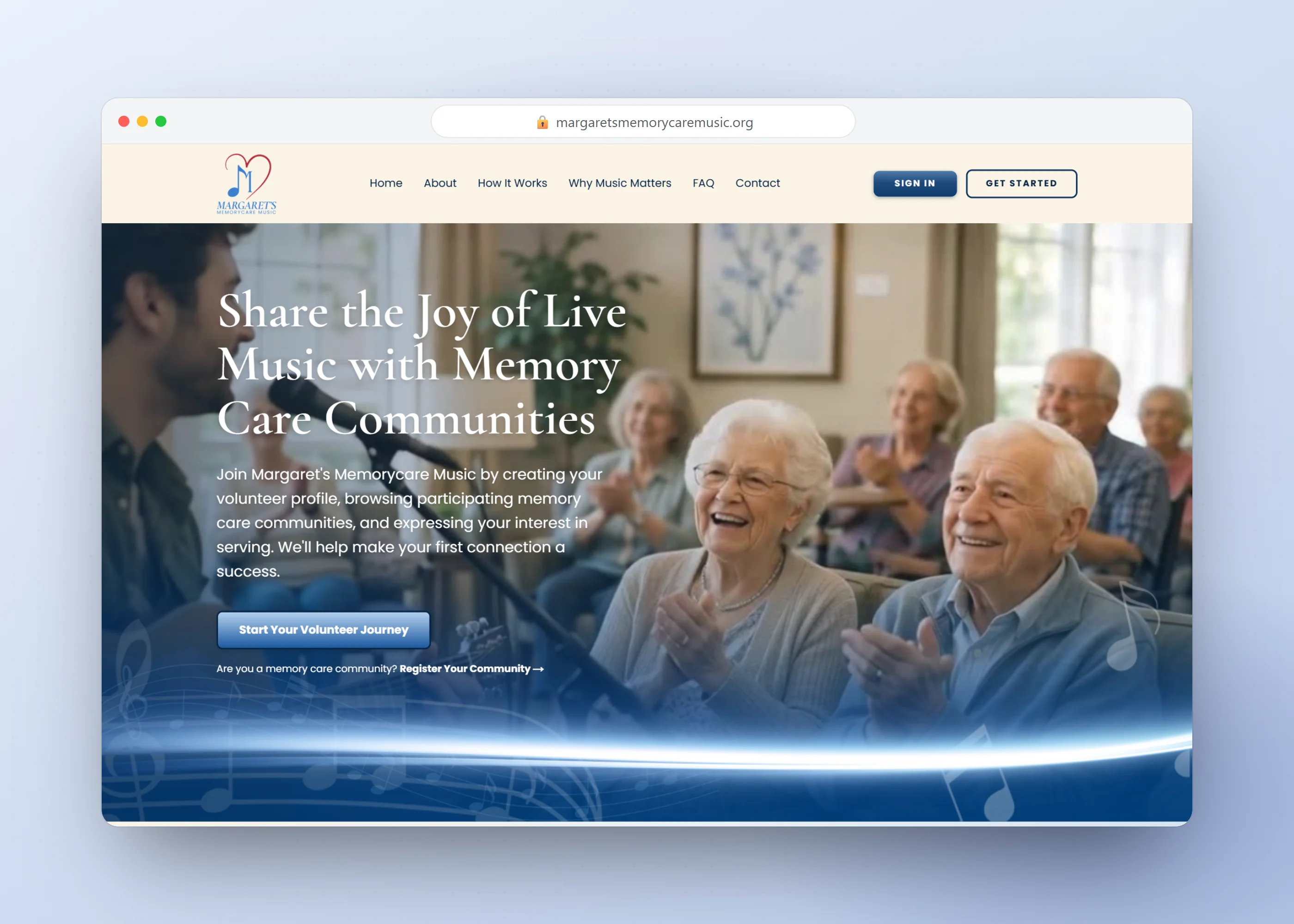 Margaret's MemoryCare Music, screen 1