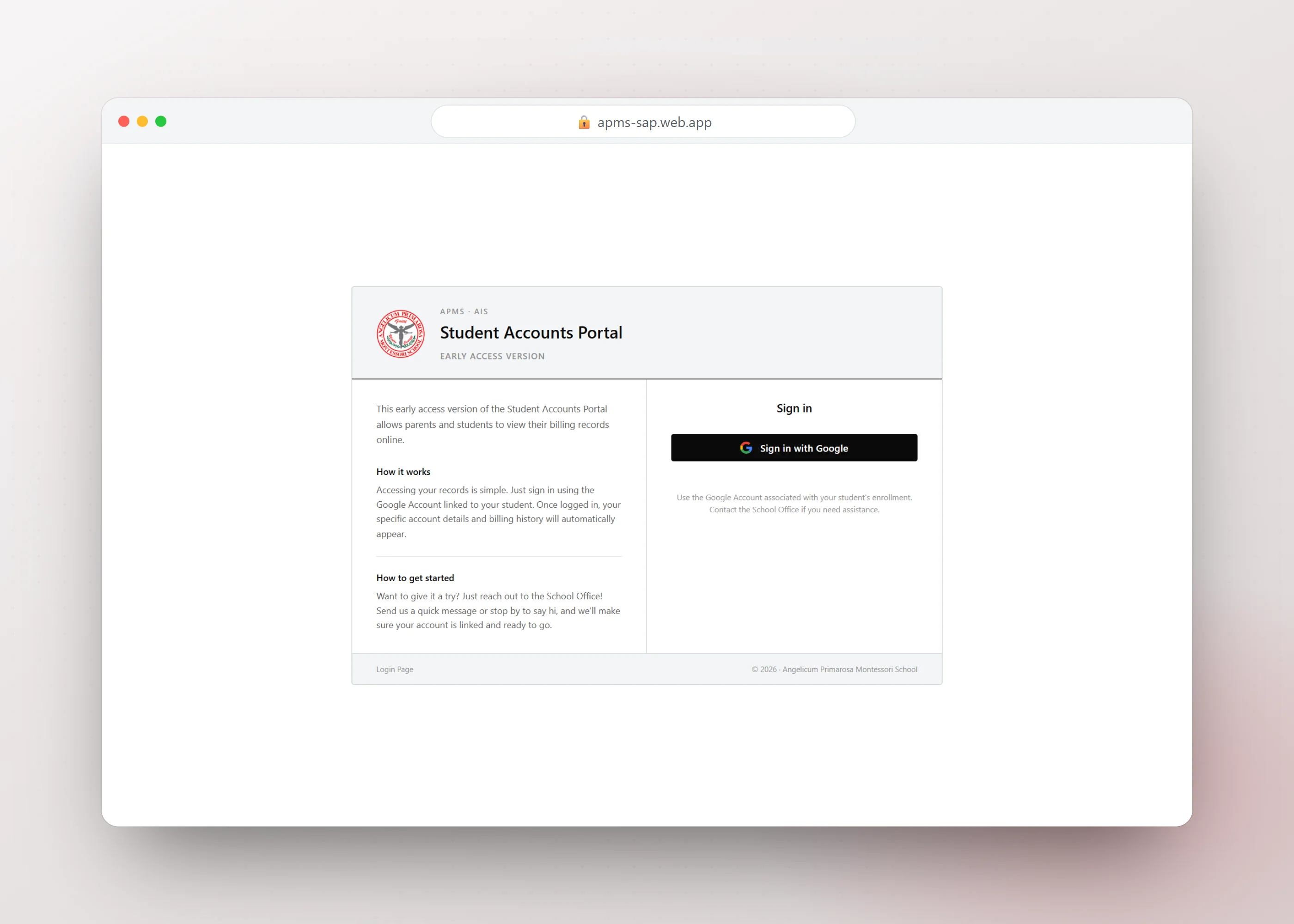 APMS · AIS Student Accounts Portal, screen 1