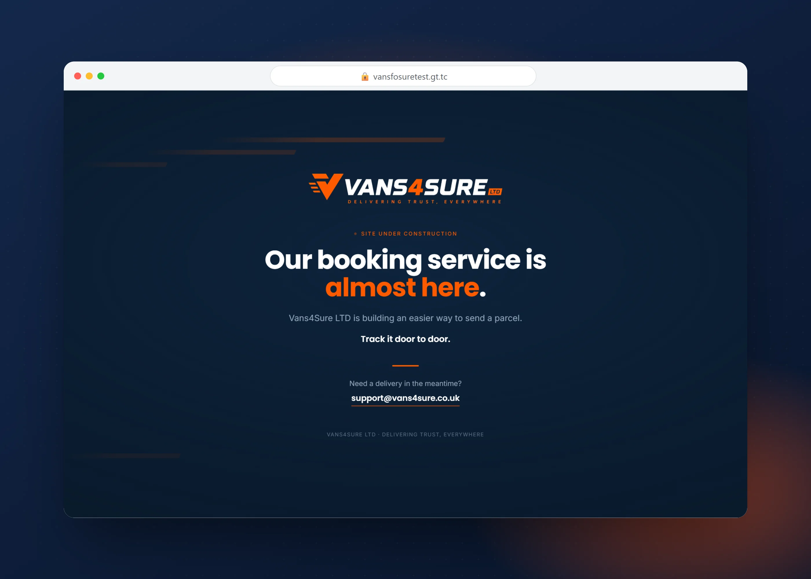 Vans4Sure LTD, screen 1