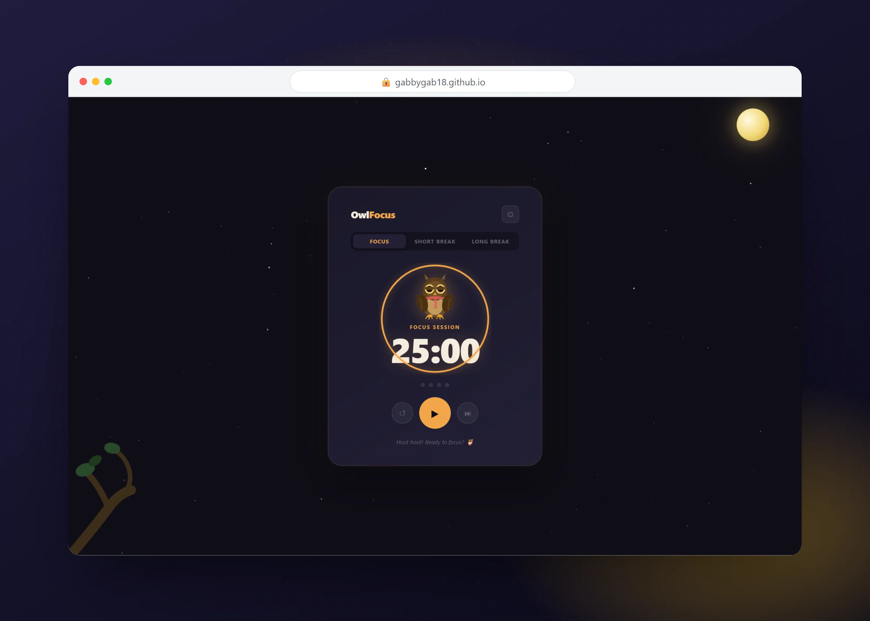 OwlFocus — Pomodoro Timer, screen 1